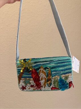 Viral Surfboard Palm Tree Beach Beaded Shoulder Bag Made in India FIRM PRICE